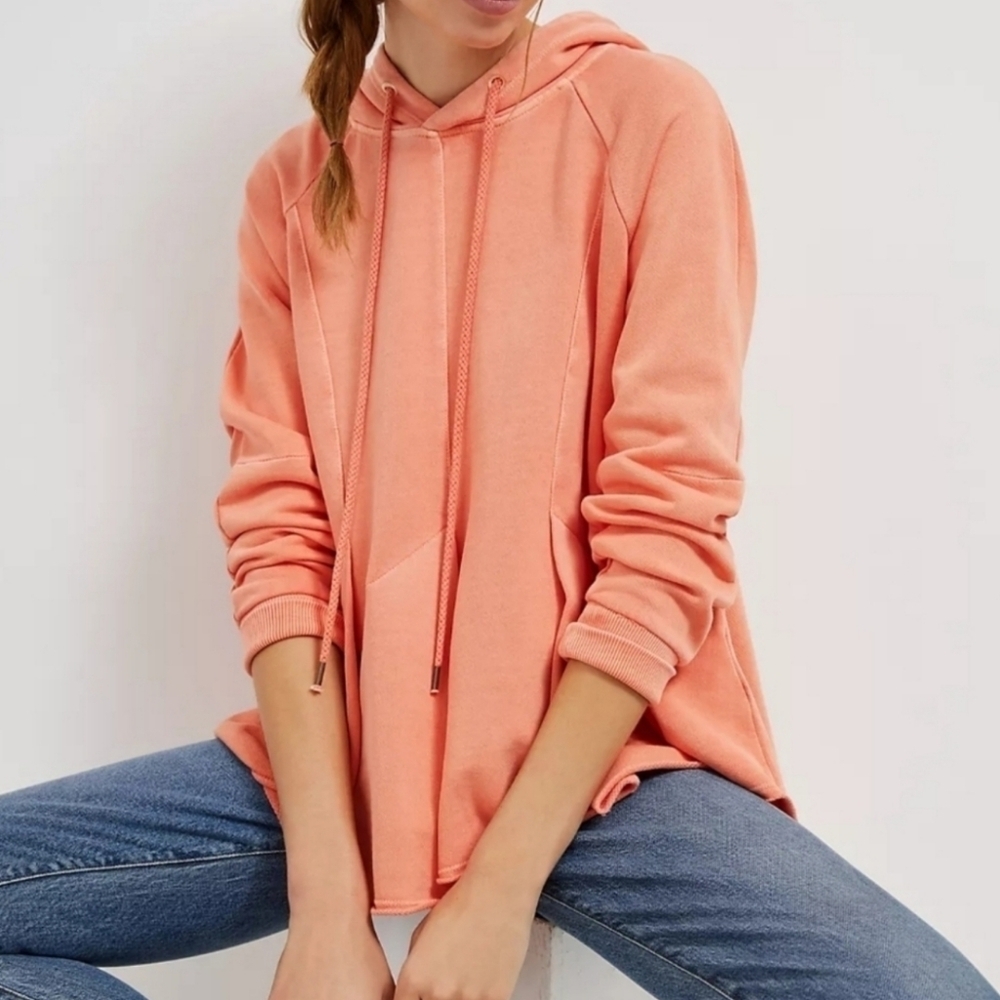 Anthropologie Pilcro Flynn Coral Pink Pleated Pullover Hoodie Sweatshirt